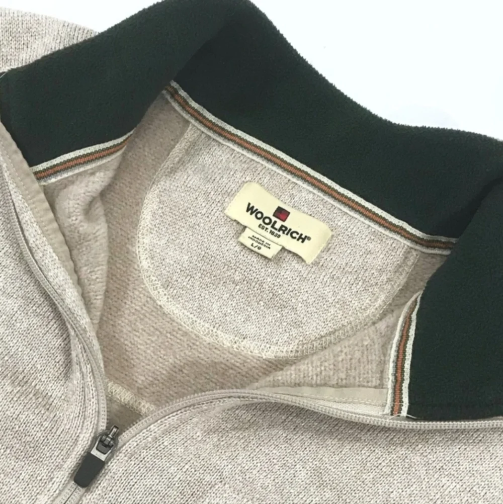 Woolrich Quarter Zip Collared Cream Sweater Chest Pocket Men's Large L Gorp EUC